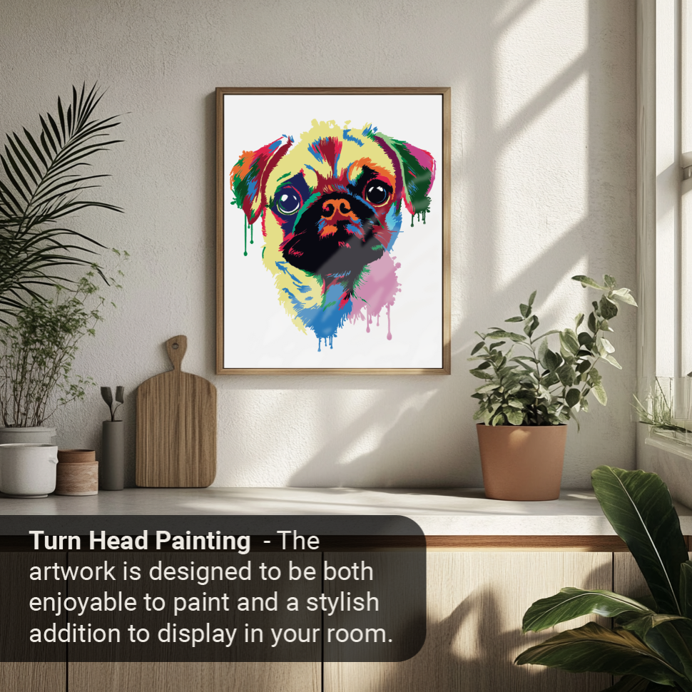 40x50cm Paint by Numbers Kit - Rolled Canvases, 16 Colours (Abstract Wild Collection - Pug)