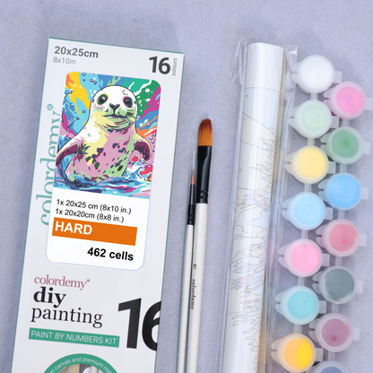 2-in-1 Paint by Numbers Kit - Rolled Canvases (20x25cm & 20x20cm), 16 Colours (Sea Life - Seal)