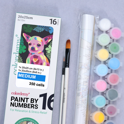 2-in-1 Paint by Numbers Kit - Rolled Canvases (20x25cm & 20x20cm), 16 Colours (Proud Little Paws - Chihuahua)