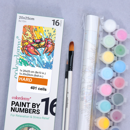 2-in-1 Paint by Numbers Kit - Rolled Canvases (20x25cm & 20x20cm), 16 Colours (Sea Life - Crab)