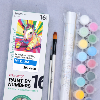 2-in-1 Paint by Numbers Kit - Rolled Canvases (20x25cm & 20x20cm), 16 Colours (Pop Party Palette - Unicorn)