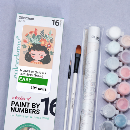 2-in-1 Paint by Numbers Kit - Rolled Canvases (20x25cm & 20x20cm), 16 Colours (Little Girl)