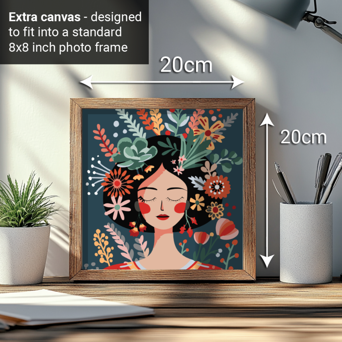 2-in-1 Paint by Numbers Kit - Rolled Canvases (20x25cm & 20x20cm), 16 Colours (Hue & Whimsy Collection - Floral Hair Lady)