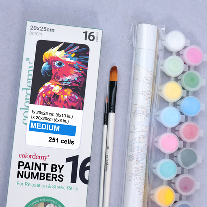 2-in-1 Paint by Numbers Kit - Rolled Canvases (20x25cm & 20x20cm), 16 Colours (Bold In Black - Cockatoo)
