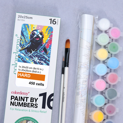 2-in-1 Paint by Numbers Kit - Rolled Canvases (20x25cm & 20x20cm), 16 Colours (Sea Life - Black Seal)
