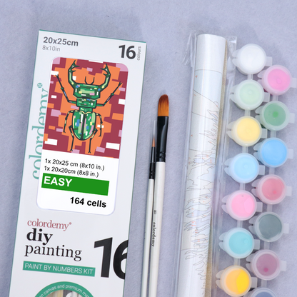 2-in-1 Paint by Numbers Kit - Rolled Canvases (20x25cm & 20x20cm), 16 Colours (Geometric Pop Art - Stag Beetle)