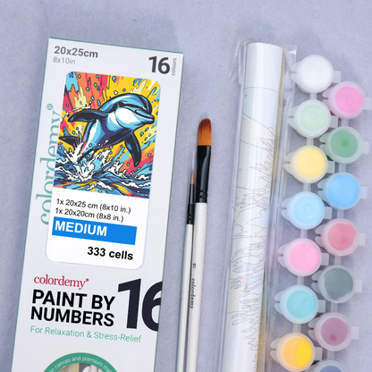 2-in-1 Paint by Numbers Kit - Rolled Canvases (20x25cm & 20x20cm), 16 Colours (Sea Life - Dolphin)