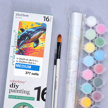 2-in-1 Paint by Numbers Kit - Rolled Canvases (20x25cm & 20x20cm), 16 Colours (Sea Lfe - Whale)