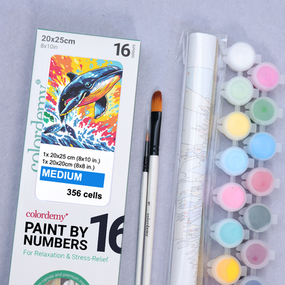 2-in-1 Paint by Numbers Kit - Rolled Canvases (20x25cm & 20x20cm), 16 Colours (Sea Lfe - Whale)
