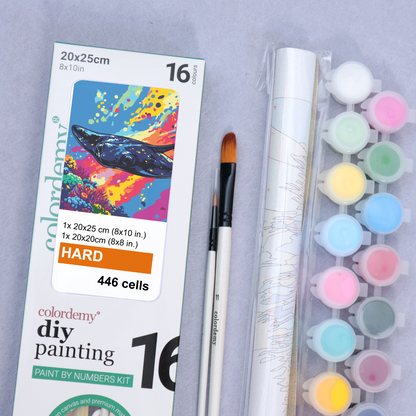 2-in-1 Paint by Numbers Kit - Rolled Canvases (20x25cm & 20x20cm), 16 Colours (Sea Life - Stingray)