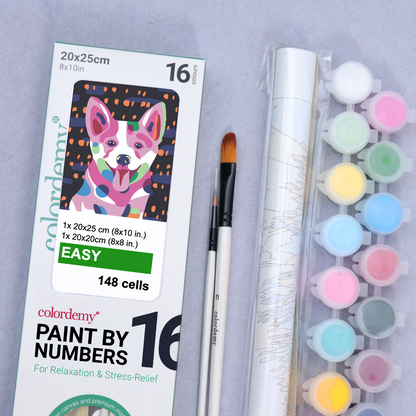 2-in-1 Paint by Numbers Kit - Rolled Canvases (20x25cm & 20x20cm), 16 Colours (Proud Little Paws - Corgi)
