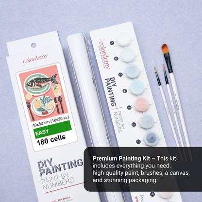 40x50cm Paint by Numbers Kit: Savouring the Catch: Fish on the Dinner Table.