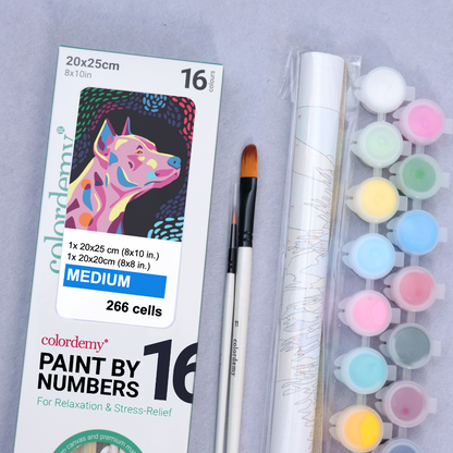 2-in-1 Paint by Numbers Kit - Rolled Canvases (20x25cm & 20x20cm), 16 Colours (Proud Little Paws - Pinscher)