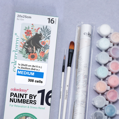 2-in-1 Paint by Numbers Kit - Rolled Canvases (20x25cm & 20x20cm), 16 Colours (Hue & Whimsy - Bear)