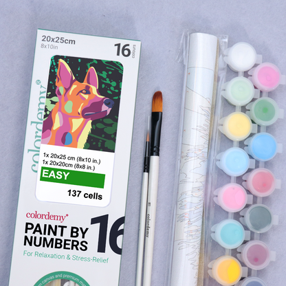 2-in-1 Paint by Numbers Kit - Rolled Canvases (20x25cm & 20x20cm), 16 Colours (Proud Little Paws - Shepherd)