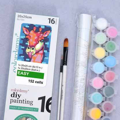 2-in-1 Paint by Numbers Kit - Rolled Canvases (20x25cm & 20x20cm), 16 Colours (Geometric Pop Art - Giraffe)