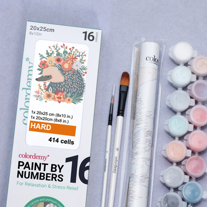 2-in-1 Paint by Numbers Kit - Rolled Canvases (20x25cm & 20x20cm), 16 Colours (Hue & Whimsy - Echidnas)