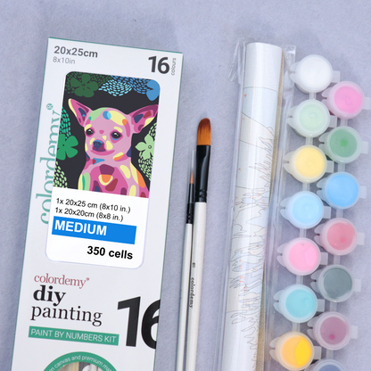 2-in-1 Paint by Numbers Kit - Rolled Canvases (20x25cm & 20x20cm), 16 Colours (Proud Little Paws - Chihuahua)