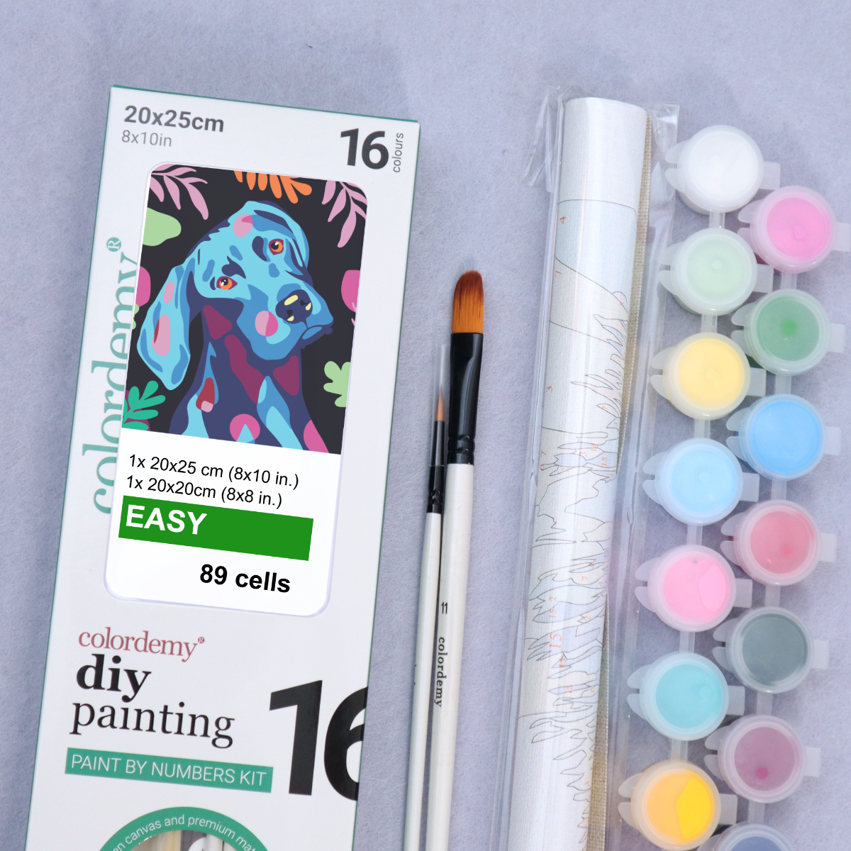 2-in-1 Paint by Numbers Kit - Rolled Canvases (20x25cm & 20x20cm), 16 Colours (Proud Little Paws - Beagle)