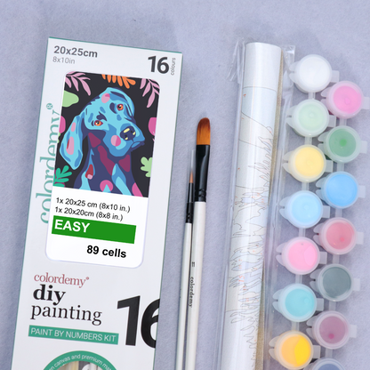 2-in-1 Paint by Numbers Kit - Rolled Canvases (20x25cm & 20x20cm), 16 Colours (Proud Little Paws - Beagle)