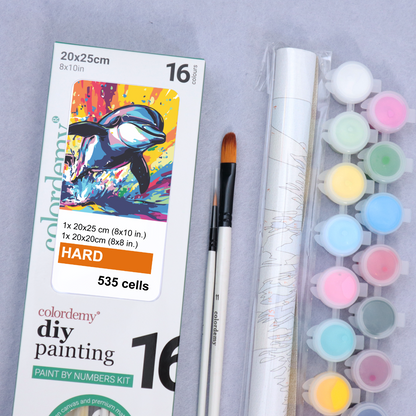2-in-1 Paint by Numbers Kit - Rolled Canvases (20x25cm & 20x20cm), 16 Colours (Sea Life - Dolphin)
