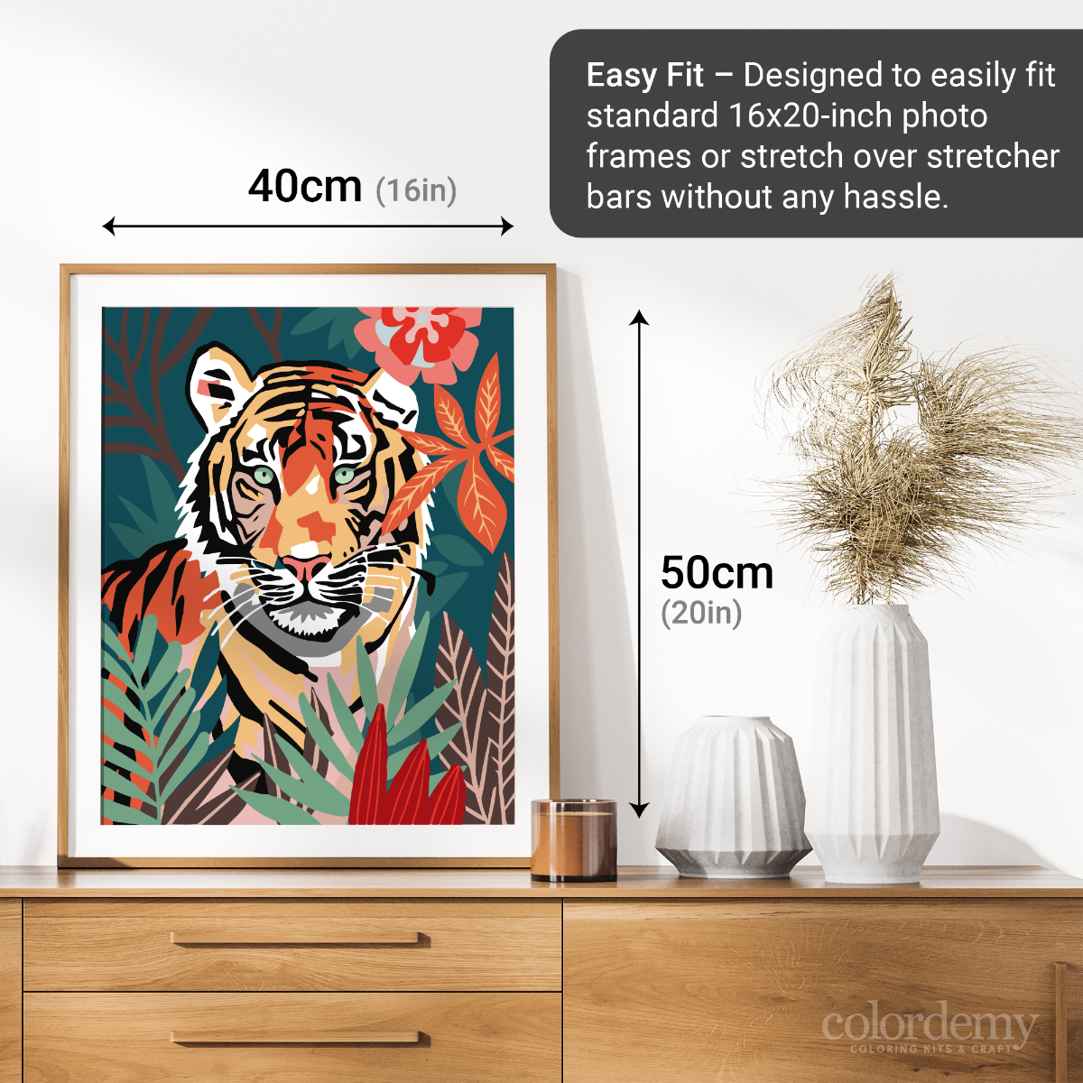 40x50cm Paint by Numbers Kit: Wild Serenity: Matisse-Style Tiger in the Jungle.