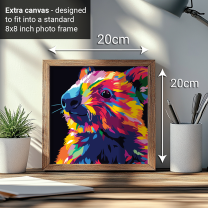 2-in-1 Paint by Numbers Kit - Rolled Canvases (20x25cm & 20x20cm), 16 Colours (Bold In Black - Wombat)