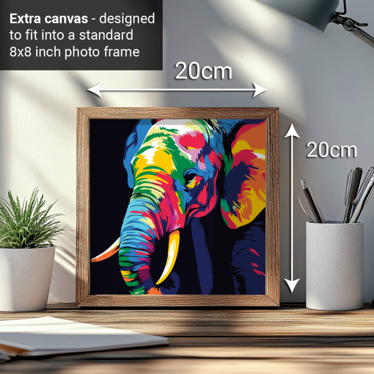 2-in-1 Paint by Numbers Kit - Rolled Canvases (20x25cm & 20x20cm), 16 Colours (Bold In Black - Elephant)