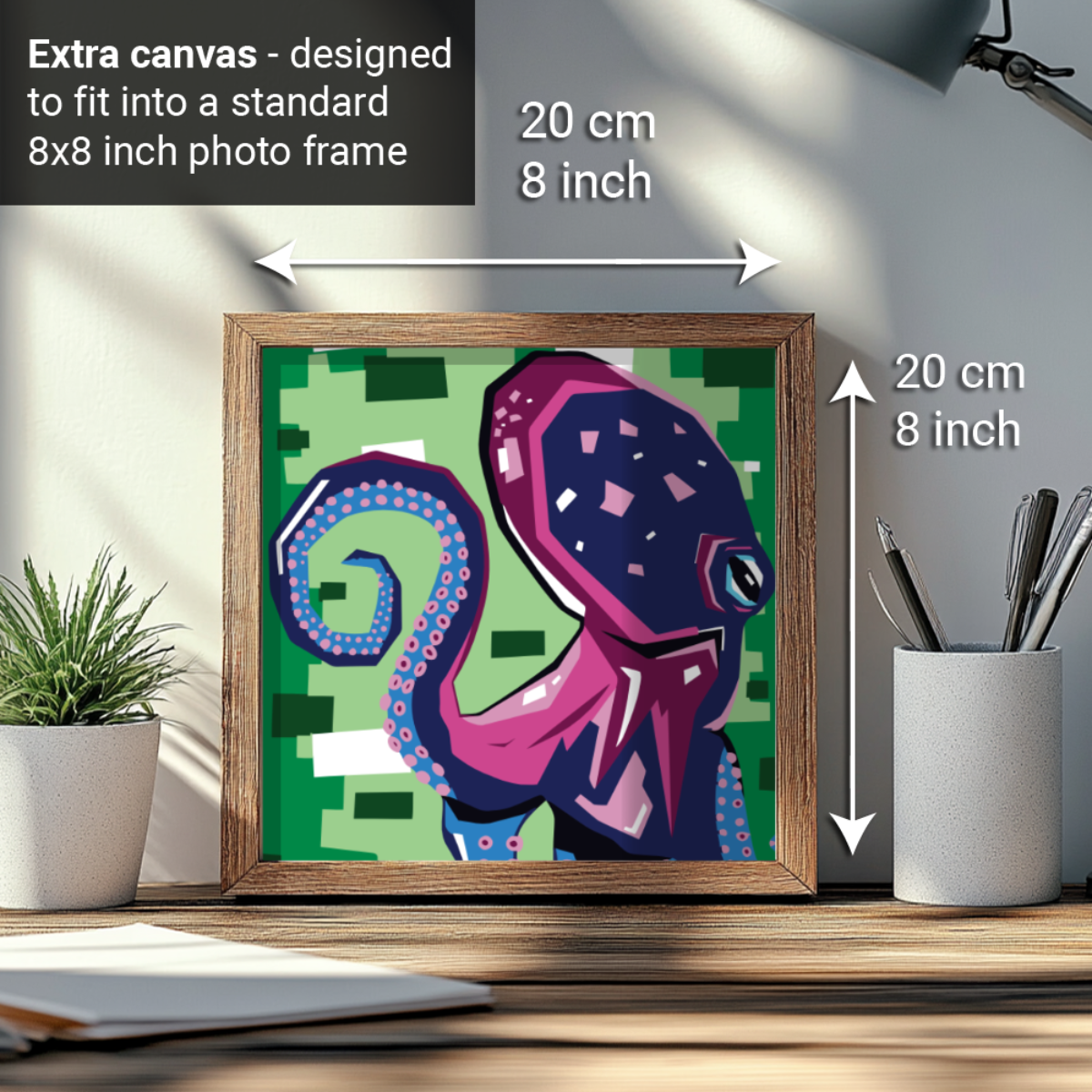 2-in-1 Paint by Numbers Kit - Rolled Canvases (20x25cm & 20x20cm), 16 Colours (Geometric Pop Art - Octopus)
