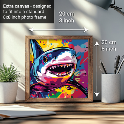 2-in-1 Paint by Numbers Kit - Rolled Canvases (20x25cm & 20x20cm), 16 Colours (Sea Life - Shark)