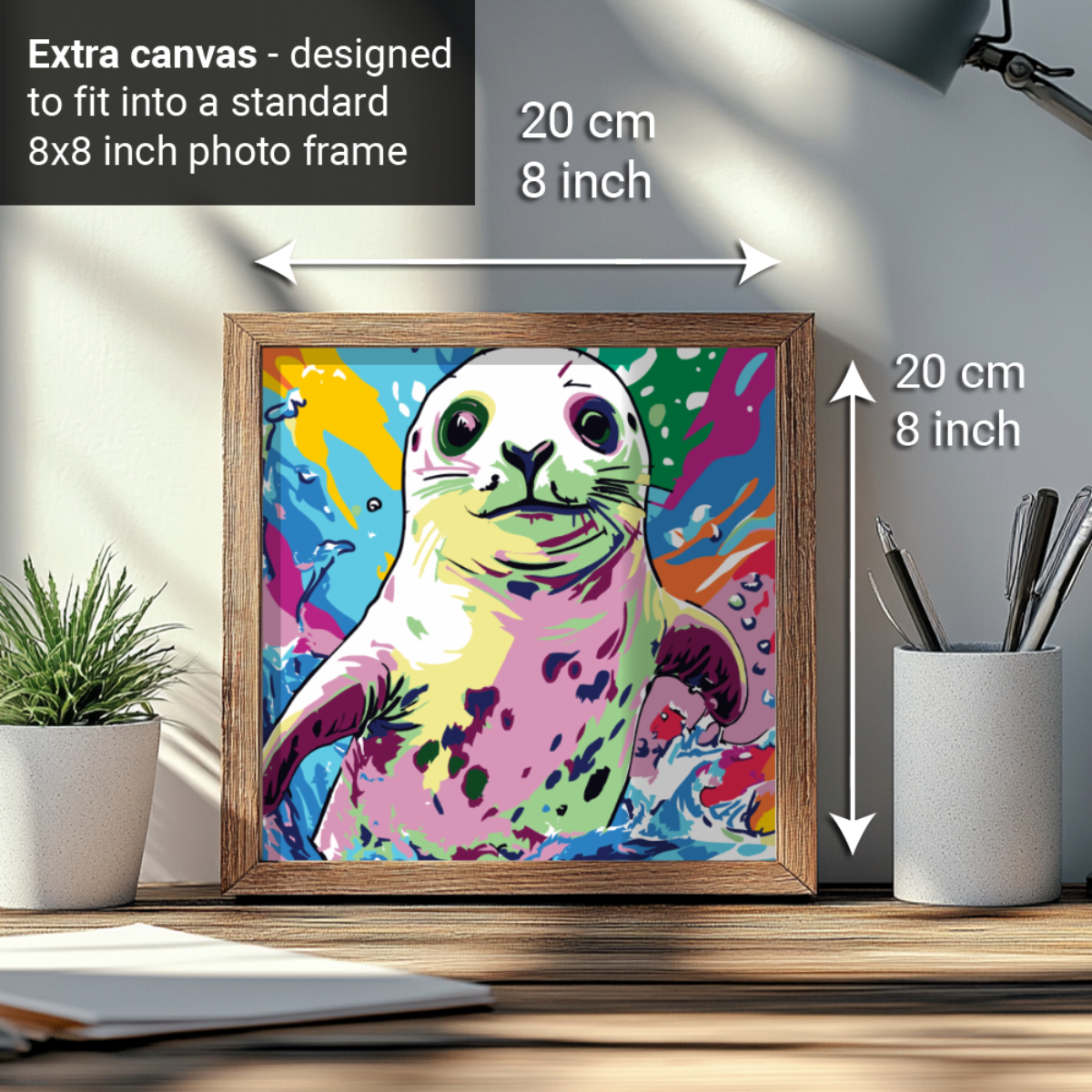 2-in-1 Paint by Numbers Kit - Rolled Canvases (20x25cm & 20x20cm), 16 Colours (Sea Life - Seal)