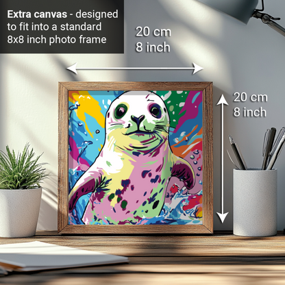 2-in-1 Paint by Numbers Kit - Rolled Canvases (20x25cm & 20x20cm), 16 Colours (Sea Life - Seal)