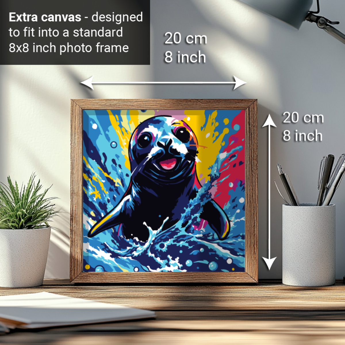 2-in-1 Paint by Numbers Kit - Rolled Canvases (20x25cm & 20x20cm), 16 Colours (Sea Life - Black Seal)