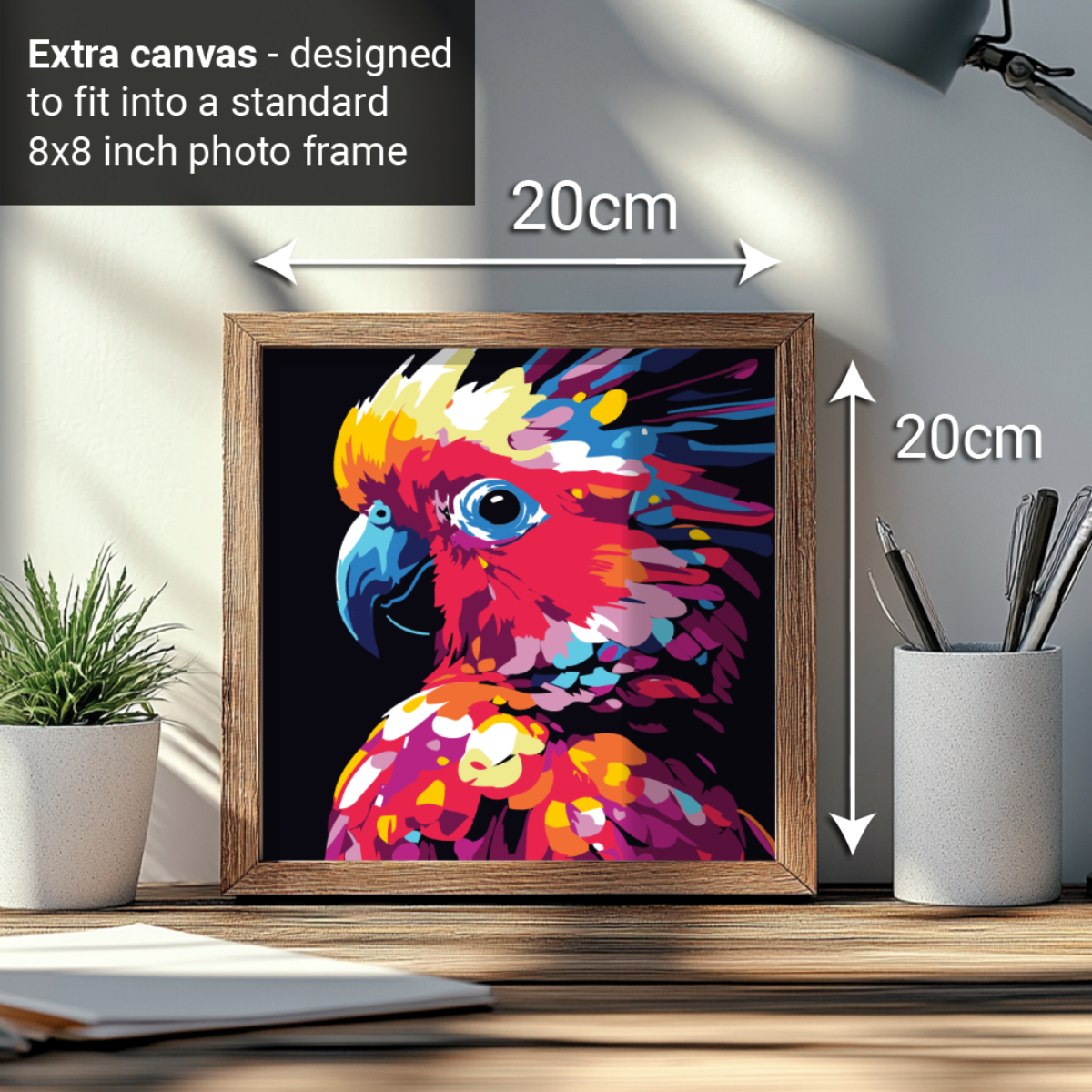 2-in-1 Paint by Numbers Kit - Rolled Canvases (20x25cm & 20x20cm), 16 Colours (Bold In Black - Cockatoo)