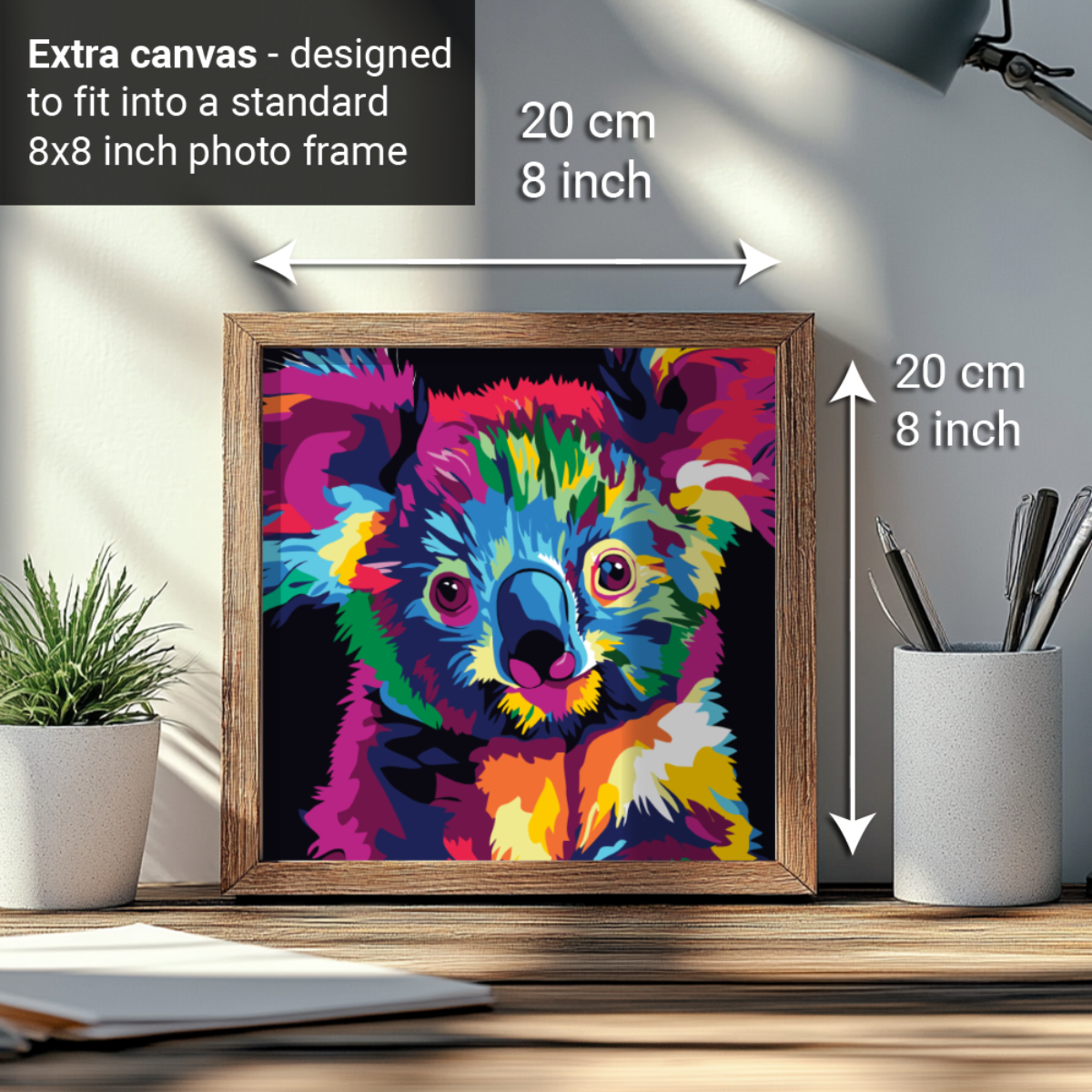 2-in-1 Paint by Numbers Kit - Rolled Canvases (20x25cm & 20x20cm), 16 Colours (Bold In Black - Koala)