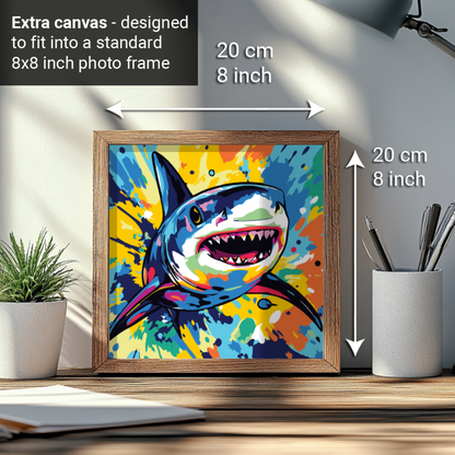 2-in-1 Paint by Numbers Kit - Rolled Canvases (20x25cm & 20x20cm), 16 Colours (Sea Life - Shark)