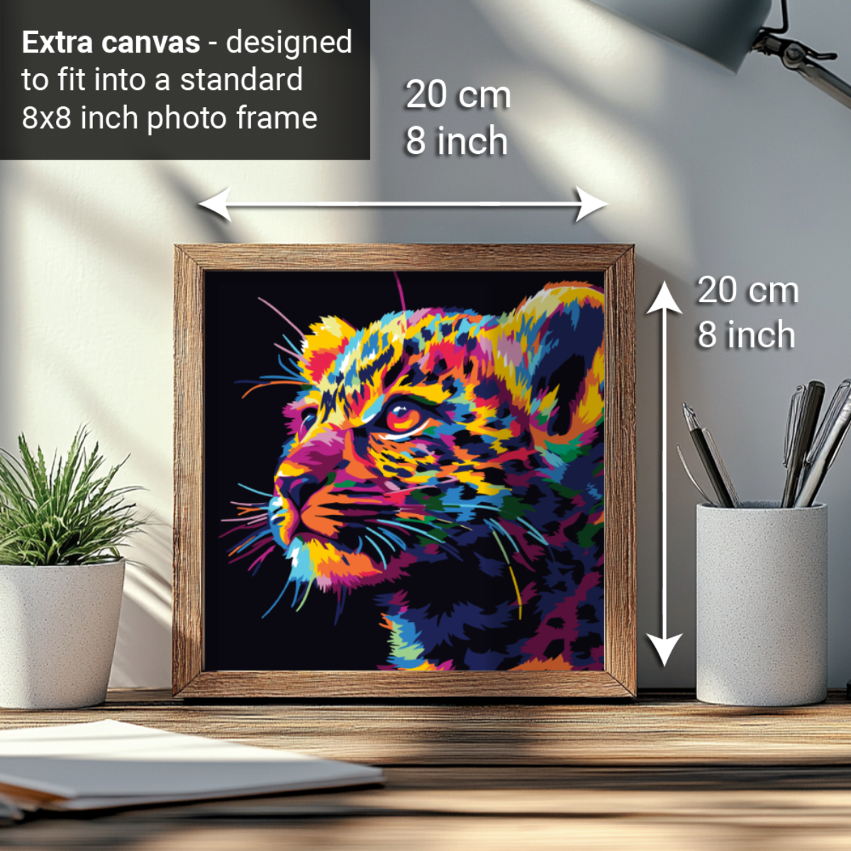 2-in-1 Paint by Numbers Kit - Rolled Canvases (20x25cm & 20x20cm), 16 Colours (Bold In Black - Leopard)