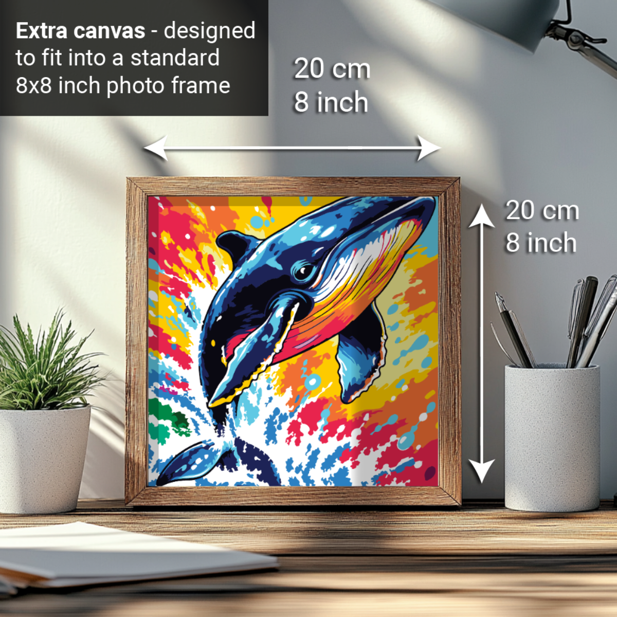 2-in-1 Paint by Numbers Kit - Rolled Canvases (20x25cm & 20x20cm), 16 Colours (Sea Lfe - Whale)