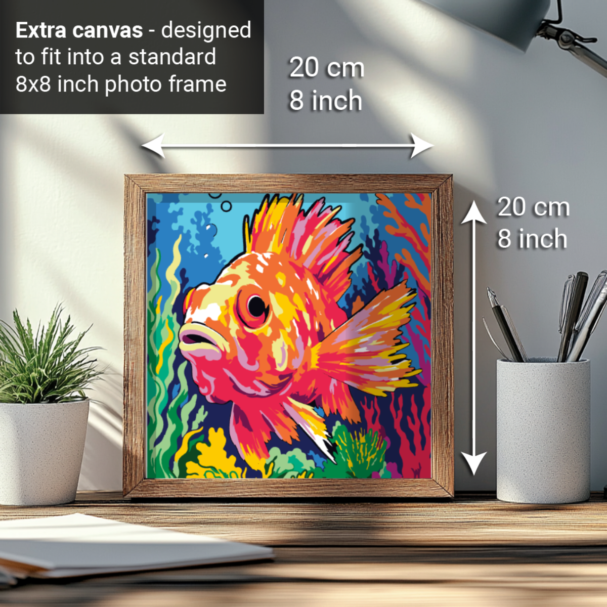 2-in-1 Paint by Numbers Kit - Rolled Canvases (20x25cm & 20x20cm), 16 Colours (Sea Life - Red Scorpion Fish)
