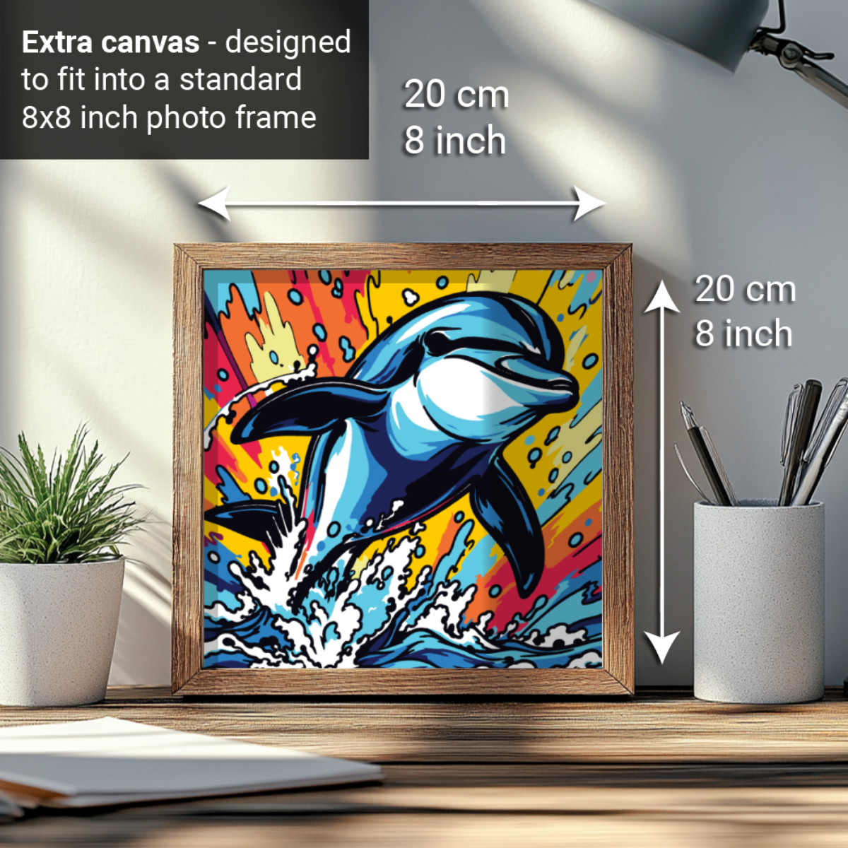 2-in-1 Paint by Numbers Kit - Rolled Canvases (20x25cm & 20x20cm), 16 Colours (Sea Life - Dolphin)