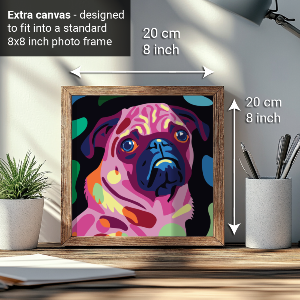 2-in-1 Paint by Numbers Kit - Rolled Canvases (20x25cm & 20x20cm), 16 Colours (Proud Little Paws - Pug)