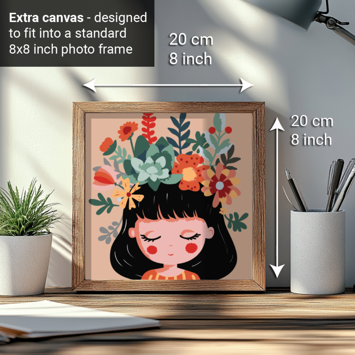 2-in-1 Paint by Numbers Kit - Rolled Canvases (20x25cm & 20x20cm), 16 Colours (Little Girl)