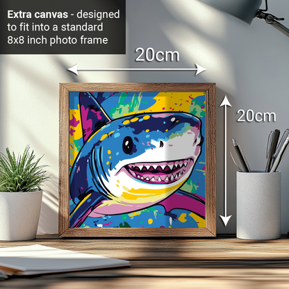 2-in-1 Paint by Numbers Kit - Rolled Canvases (20x25cm & 20x20cm), 16 Colours (Pop Party Palette - Shark)