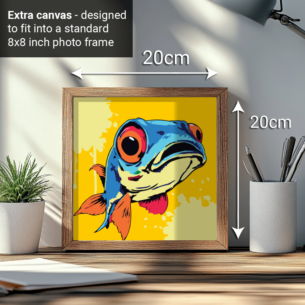 2-in-1 Paint by Numbers Kit - Rolled Canvases (20x25cm & 20x20cm), 16 Colours (Pop Party Palette - Blue Fish)