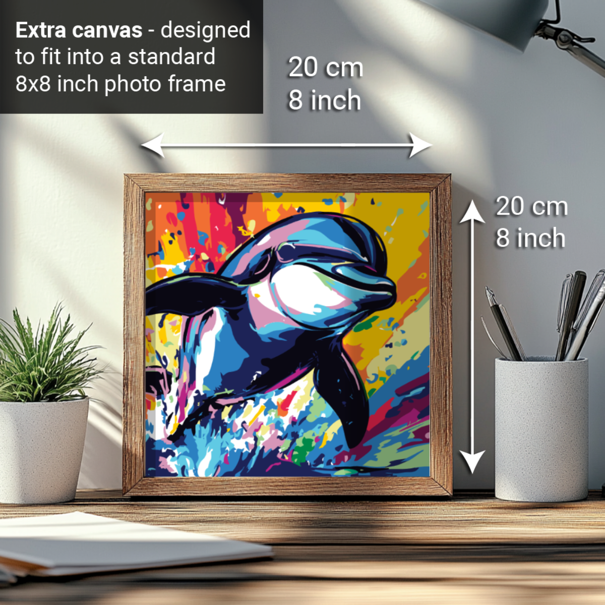 2-in-1 Paint by Numbers Kit - Rolled Canvases (20x25cm & 20x20cm), 16 Colours (Sea Life - Dolphin)