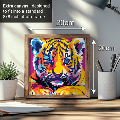 2-in-1 Paint by Numbers Kit - Rolled Canvases (20x25cm & 20x20cm), 16 Colours (Pop Party Palette - Tiger)