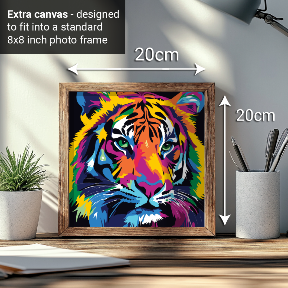 2-in-1 Paint by Numbers Kit - Rolled Canvases (20x25cm & 20x20cm), 16 Colours (Tiger)