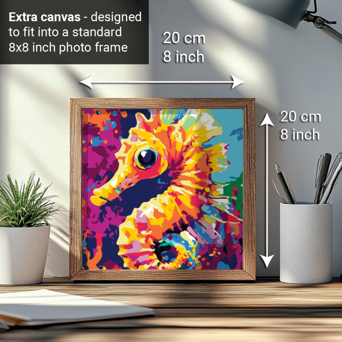 2-in-1 Paint by Numbers Kit - Rolled Canvases (20x25cm & 20x20cm), 16 Colours (Sea Life - Sea Horse)