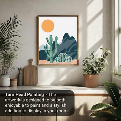 40x50cm Paint by Numbers Kit: Desert Harmony: Minimalist Saguaro and Golden Barrel Cactus