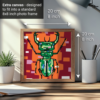 2-in-1 Paint by Numbers Kit - Rolled Canvases (20x25cm & 20x20cm), 16 Colours (Geometric Pop Art - Stag Beetle)
